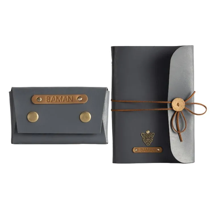 Personalized A5 Vegan Leather Diary and Visiting Card Holder
